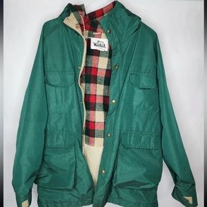 Vintage 70s Woolrich Jacket Large Hooded Wool Plaid Lined Parka Coat Green